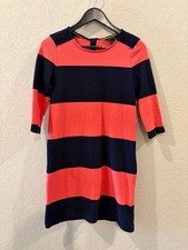 Tommy Hilfiger Women's Navy and Coral Striped Long Sleeve Shift Dress