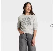 Women's Holiday Crewneck Pullover Sweater - Universal Thread Gray Snowflakes M