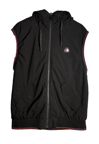 Marwin Sports Men Vest Large L Black Full Zip Hooded Sleeveless Gilet Pockets - product listing photo