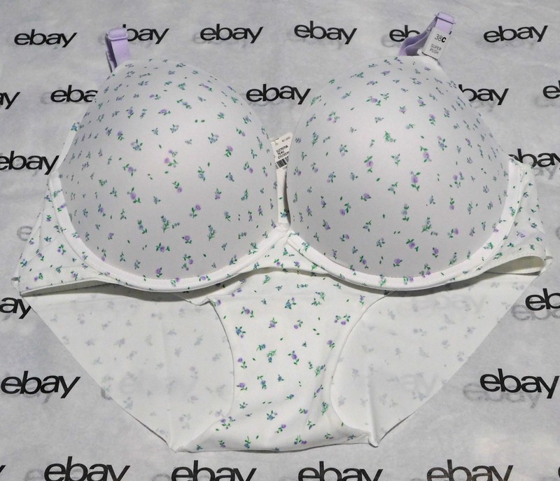 NEW Victoria's Secret Pink Super Push-Up Bra Floral 38C & Hiphugger Set Large VS