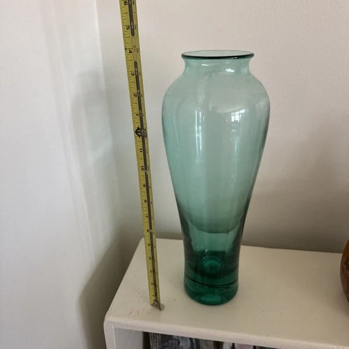 Vintage Blenko Glass Turquoise Blue Architectural Tapered Floor Vase 16” Hand