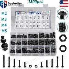 1300pcs Button Head Socket Cap Bolts Screws & Nuts Washer Assortment Kit Metric