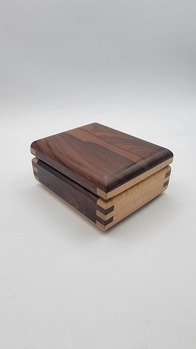 Hinged Dark Wooden Box Hand Crafted Velvet Lining Signed Vintage 1987  - Picture 8 of 16