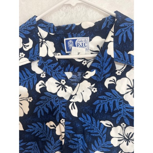 RJC Hawaii 2XL Floral Aloha Shirt Blue White Hibiscus Hawaiian Mens - Picture 2 of 5