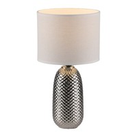 Tischleuchte Stoffschirm Chrom Weiß E14 H=38Cm Schnurschalter Tischlampe Klein