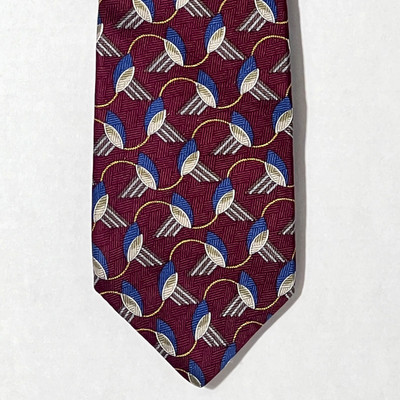 Andhurst Men's Silk Tie 3-7/8'' x 64-1/2'' Maroon Blue Gold Necktie Made in USA