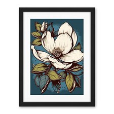 Magnolia Flower Old School USA Tattoo Rockabilly 50s Framed Print Wall Art 18X24