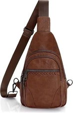 JASGOOD Small Sling Bag for Women Leather Fanny Packs Crossbody E-dark Brown 