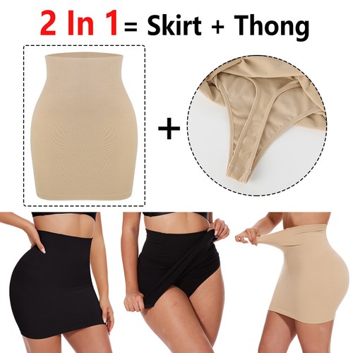 2 in 1 Women High Waist Shapewear Half Slip Tummy Control Skirt Dress Underskirt - Picture 6 of 14