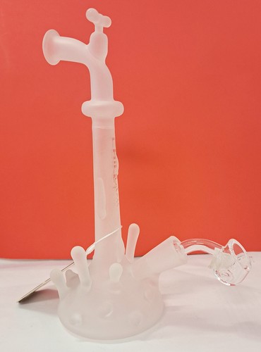 Water Pipe Glass Bent Neck Chill 8.5" Frosted Waterworks 14mm Male-BID - Picture 2 of 5