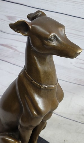 Signed Hot Cast Italian Greyhound Bronze Sculpture Deco Marble Base Figurine - Picture 7 of 10