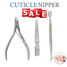 Cuticle Nippers Cutters Clippers Trimming Spoon Pusher File Stainless Steel Set 
