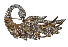 Elegant Vintage Crystal Rhinestones Swan Bird Brooch Pin Gift Idea with Box