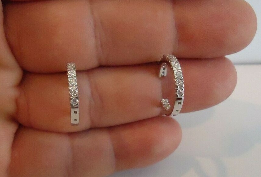 HOOP EARRINGS LAB CREATED DIAMONDS 925 STERLING SILVER / SIZE 18MM BY 2.5MM-image