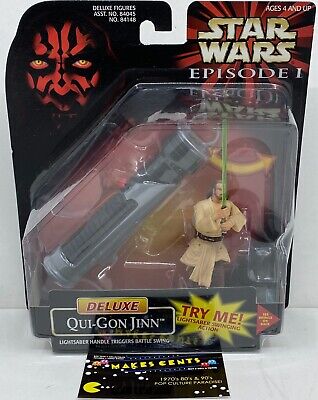 Star Wars Episode I Deluxe Qui-Gon Jinn Light Saber Swinging Action Figure  