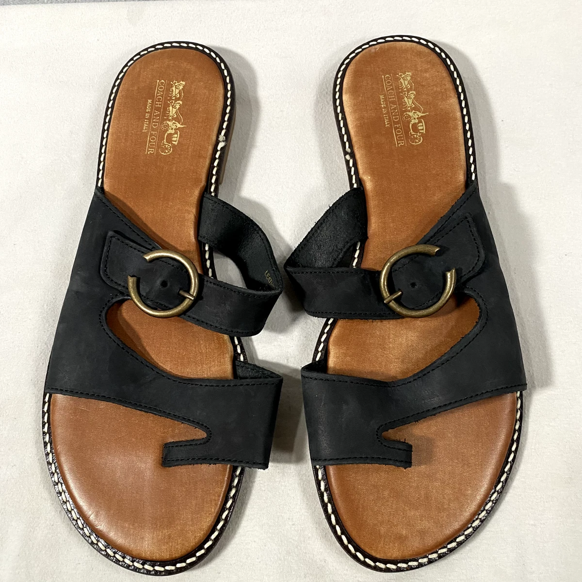 Coach and Four Tucano Slip On Flat Sandal Black Brown Italy Made