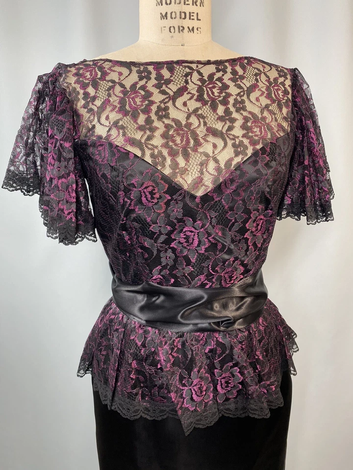 Vestido GUNNE SAX Vintage MÉDIO 11 preto renda noite coquetel anos 80 90 bainha - Imagem 4 de 4