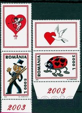 2003 Chimney sweep,Ladybird,Cupid,Valentine s Day,Pigeon,Romania,5709,TAB/T, MNH