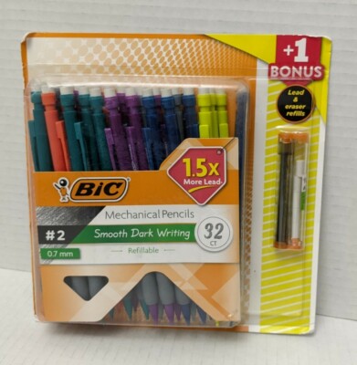 BIC Matic Grip Mechanical Pencil 32 Ct 0.7mm #2 Assorted Colors + Lead & Eraser
