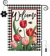 Spring Summer Tulip Welcome Garden Flag 12.5 x 18 Inch Double Sided Burlap Su...