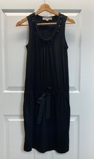 EUC Ann Taylor LOFT Black Jewel Neckline Sleeveless Drawstring Waist Dress SMALL