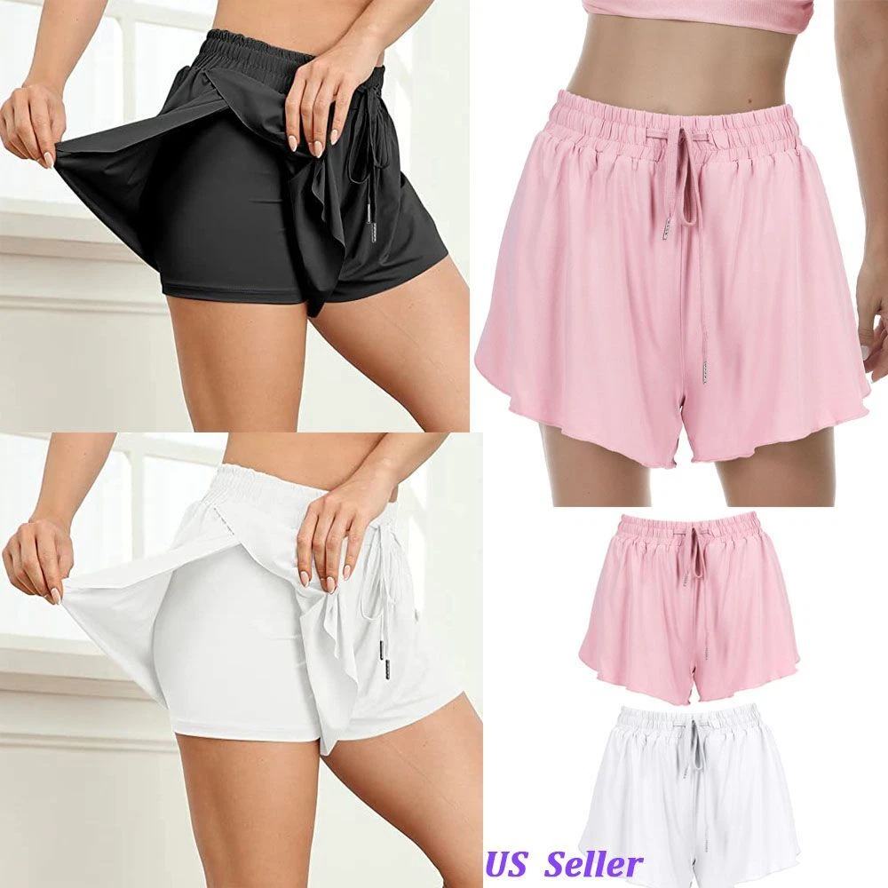 Women's 2 in 1 Workout Shorts Quick Dry Athletic Flowy Running Shorts with  Liner