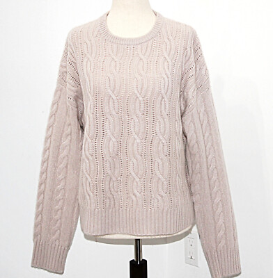 Magaschoni Ultra Soft 100% Cashmere Cable Knit Sweater in Grey Birch L,XL  $355