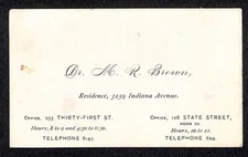 Dr. M.R. Brown 3159 Indiana Avenue Business Card - c1920's Chicago?