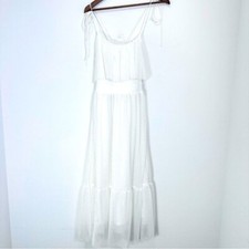 Lulus Spaghetti Tie Strap Tiered Sheer Ruffle Polka Dot Midi Dress Size Small