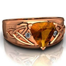 14k Gold Silver Citrine Natural Gemstone Men  s Ring For Helloween Gift A959