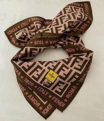 Fendi Scarf Brown Silk Cotton Zucca Pattern Women Italy 112783 | eBay
