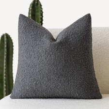 Textured Boucle Throw Pillow Covers Accent Solid Pillow 18" x 18" Charcoal