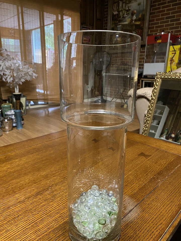 Cilindro de vidrio transparente vintage de 15,5 pulgadas de alto lado recto Foto 2 de 4