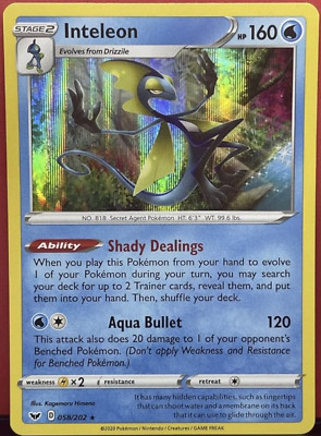 Pokemon - Inteleon - Holo Rare - 058/202 - Sword and Shield - NM/M - NEW