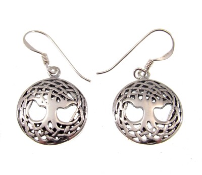 Solid 925 Sterling Silver Celtic Tree of Life ''Odin's Horse'' YGGDRASIL Earrings