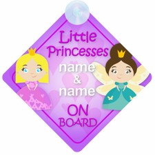 Little Princesses On Board Personalised Child/Baby Car Sign 2 Girls/Sisters 001