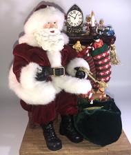 Very Rare Piece Santa Sitting Next To Fireplace Statue 10 W Gift Bag/Stockings