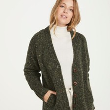 Ladies V-Neck Shetland Wool Cardigan Green