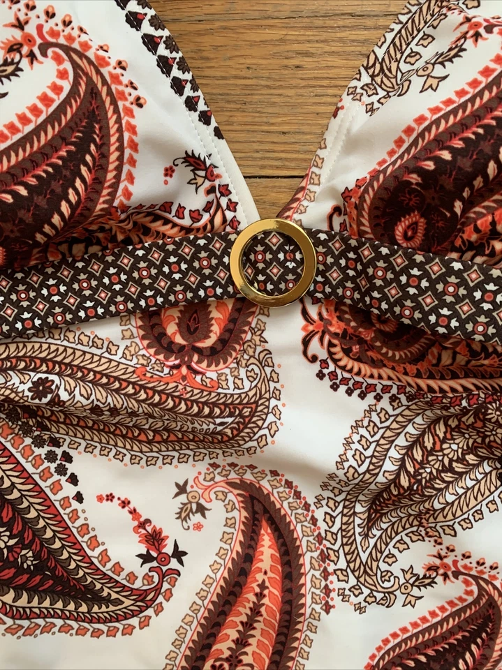 Merona Womens Swimsuit One Piece Paisley Orange Brown Print Medium - Image 3 of 4