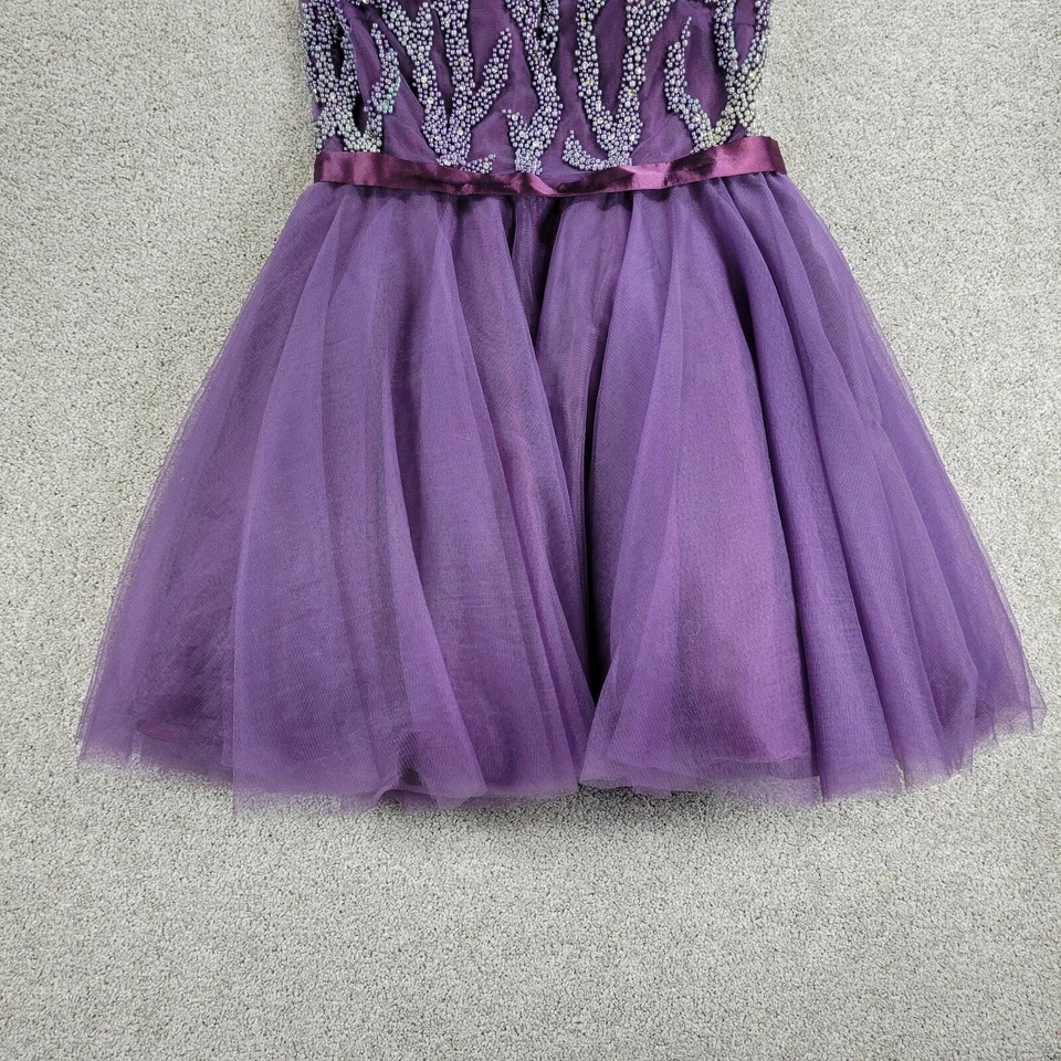 Envious Couture Formal Dress Girls 16 Purple White Beaded Chiffon Toile Prom - Image 4 of 4