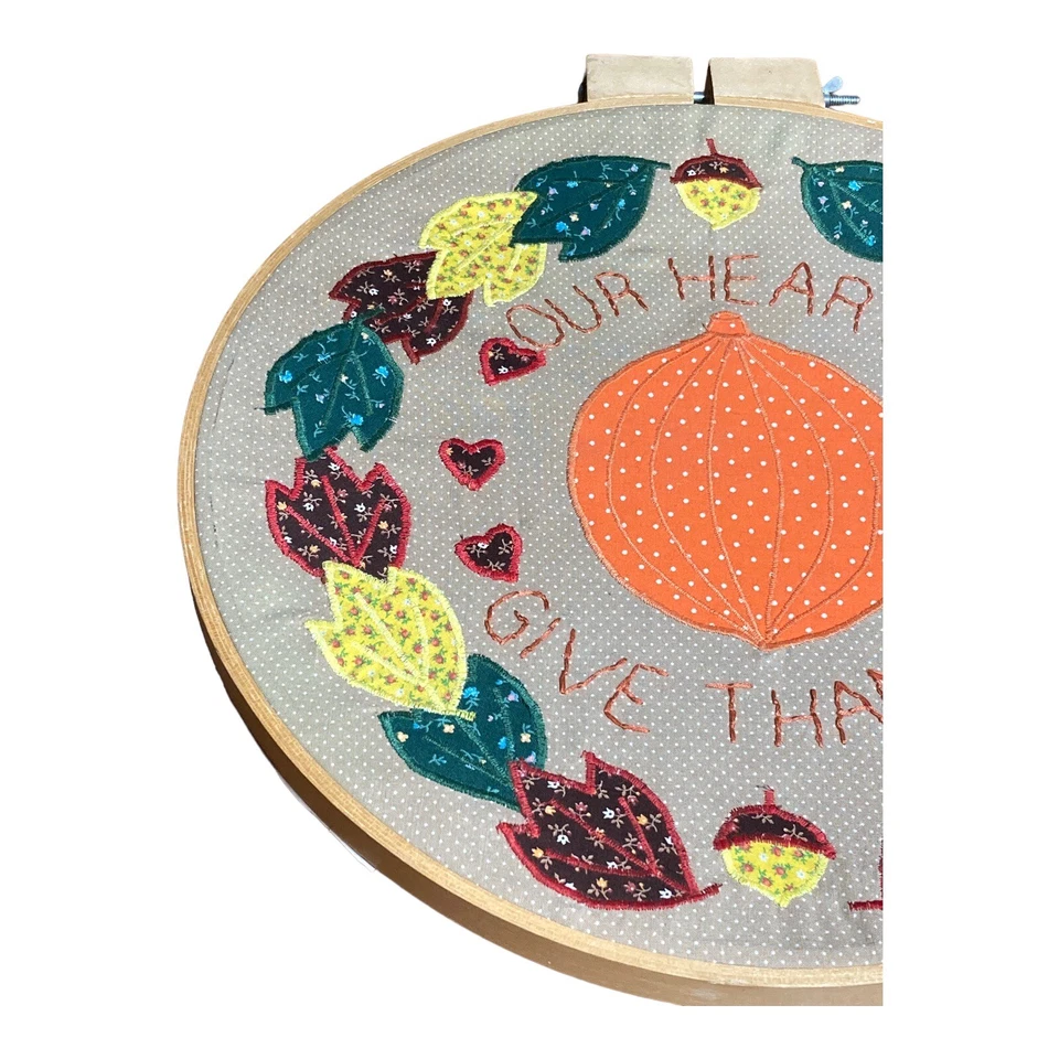 Винтажная вышивка стеганое искусство настенный декор Thanksgiving Harvest тыква спасибо - Изображение 4 из 4