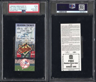 1998 CAL RIPKEN SIGNED LAST GAME OF STREAK #2632 TICKET STUB 9/19