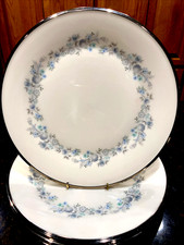 Set of 4 Lenox REPERTOIRE Dinner Plates 10 5/8" Silver Trim Blue Floral
