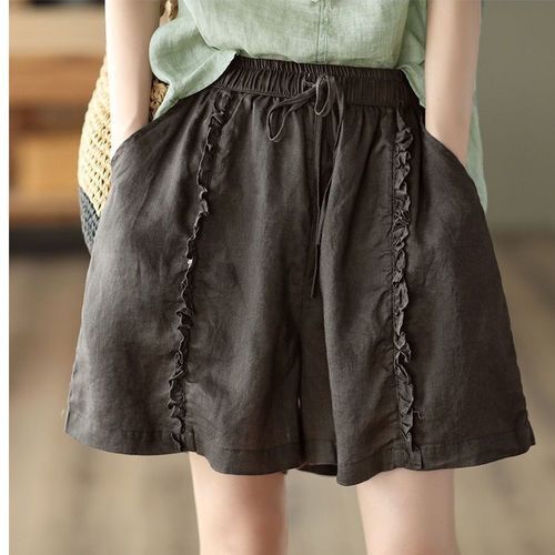 Women Ethnic Baggy Shorts Ruffle Edge Wide Leg Elastic Waist Loungwear Casual - Picture 18 of 19