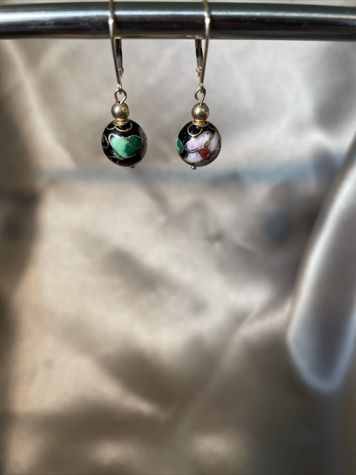 Solid 14k Cloisonné Dangle Earrings - image 1