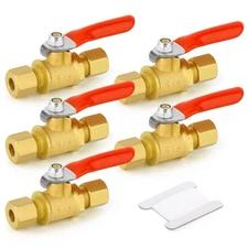 5 PCS 1/4" x 1/4" Brass Mini Ball Valve Compression Shut-Off for Water Line