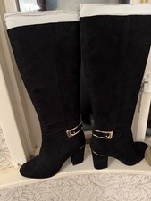 Stunning Black Suede Moda In Pelle Knee High Boots With Gold Buckle