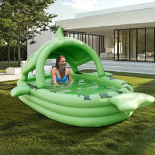 Shark Shaped Inflatable Swimming Pool W/Sunshade - Durable PVC, fits 1-6 people
