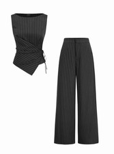 CIDER - BOAT NECK STRIPED WRAP KNOTTED TOP & MID RISE STRAIGHT LEG TROUSERS 