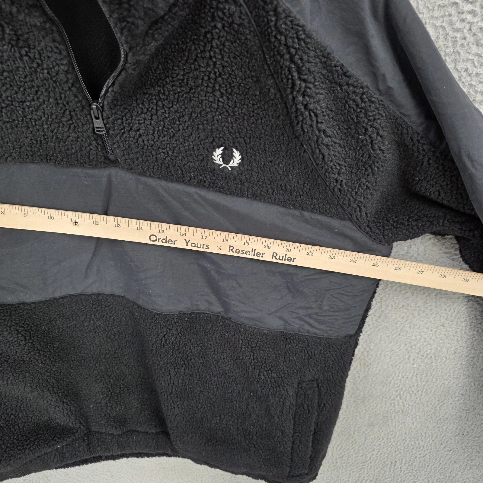 Fred Perry Jacket Mens XL Black Fleece Half Zip Windbreaker image 3